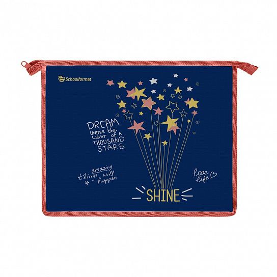 Папка для тетрадей 1 отделение А5 Schoolformat SHINE BRIGHT синяя, молния сверху, картон, полиэстер, для девочек