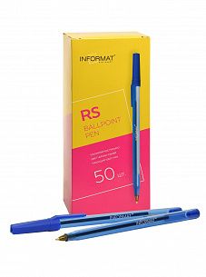 Ручка шариковая INFORMAT RS синяя 1 мм, прозрачно-синий круглый корпус