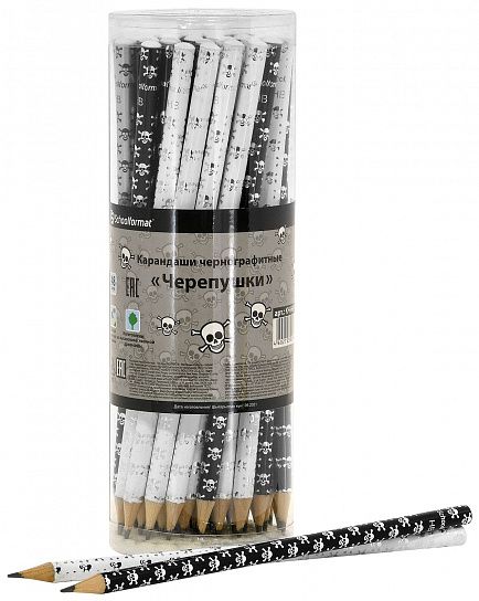 Карандаш чернографитный деревянный Schoolformat ЧЕРЕПУШКИ НВ заточенный, круглый, принт на корпусе, тубус