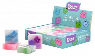 Ластик Schoolformat КОТИКИ, ПВХ, 34х34х14 мм прямоугольный, ассорти, мягкий, индивидуальный ШК