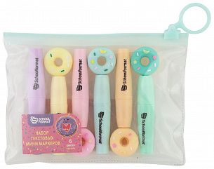 Набор текстовых маркеров мини Schoolformat ПОНЧИКИ 1-4 мм ассорти пастель скошенный 6 шт