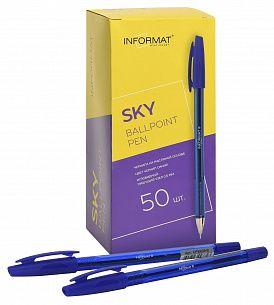 Ручка шариковая на масляной основе INFORMAT SKY синяя 0,5 мм, прозрачно-синий шестигранный корпус, игольчатый наконечник