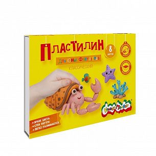 Пластилин классический Каляка-Маляка ДЛЯ ЮНЫХ ФАНТАЗЁРОВ 8 цв. 120 г ассорти со стеком