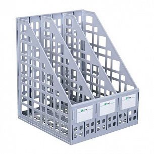 Лоток вертикальный для бумаг Стамм 240 мм, серый пластик, 3 отделения