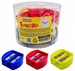 Точилка Каляка-Маляка ассорти, корпус пластик, 2 отверстия, тубус