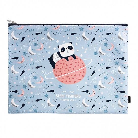 Папка 1 отделение А4 LOREX SLEEP FIGHTERS голубая, молния сверху, искусственная кожа, универсальная
