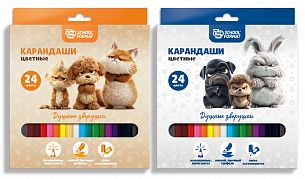 Набор цветных карандашей Schoolformat ДУШНЫЕ ЗВЕРУШКИ 24 цв. шестигранные, деревянные, в картонной упаковке