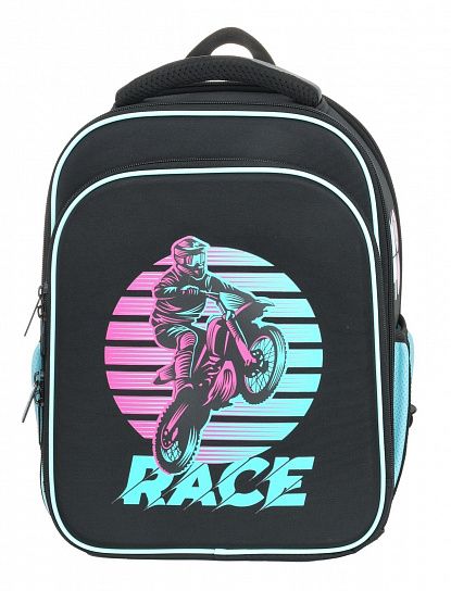 Рюкзак Schoolformat Moto sport, модель ERGONOMIC 2А4K, жесткий каркас, двухсекционный, 38х28х16 см, 17 л, для мальчиков