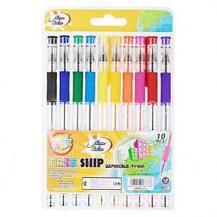 Набор шариковых ручек Beifa ассорти, 10 цветов, 0,7 мм, 10 шт, круглый корпус, грип