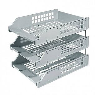 Лоток горизонтальный для бумаг Стамм Strong серый пластик, 3 отделения