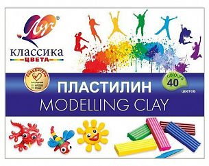 Пластилин Луч КЛАССИКА 40 цветов 800 г ассорти, со стеком