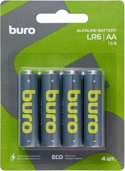 Батарейка BURO AA LR6 алкалиновые 1,5 V 4 шт/упак