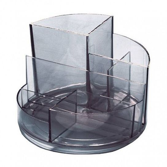 Подставка для канцелярских принадлежностей Стамм ПРОФИ 6 отделений, 130х130х90 мм, серый тонированный пластик