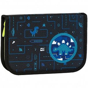 Пенал односекционный TIGER FAMILY LEVEL UP 13,5х19,5х3 см, 21 предмет, темно-синий картон, полиэстер