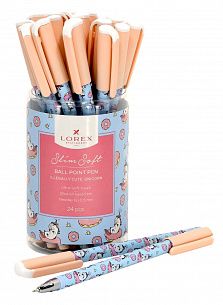 Ручка шариковая на масляной основе LOREX ILLEGALLY CUTE.UNICORN Slim Soft синяя 0,5 мм, бежевый круглый корпус, покрытие ultra-soft touch