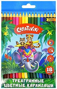 Набор цветных карандашей Creativiki 18 цв. трехгранные, деревянные, в картонной упаковке