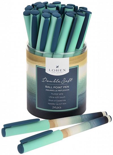Ручка шариковая на масляной основе LOREX AQUARELLE REFLEXION DOUBLE SOFT синяя 0,7 мм, синий круглый корпус, покрытие ultra-soft touch, грип