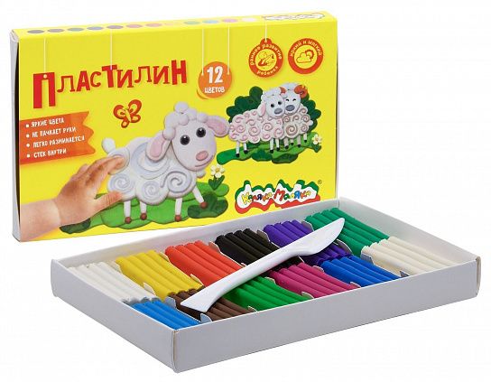 Пластилин Каляка-Маляка 12 цветов 180 г ассорти, со стеком