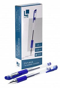 Ручка гелевая LITE 0,5 мм синяя, круглый корпус, грип
