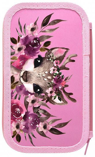 Пенал двухсекционный Schoolformat CUTE DEER 190х105х35 мм розовый, картон, полиэстер