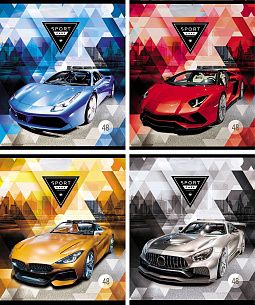 Тетрадь 48 л. А5 клетка, на скрепке, офсет№2 Creativiki МАШИНЫ мелованный картон, ВД-лак, эконом