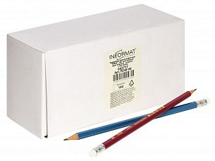 Карандаш чернографитный деревянный INFORMAT Office НВ с ластиком, заточенный, шестигранный, принт на корпусе, картонная коробка