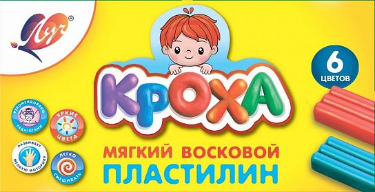 Пластилин восковой Луч КРОХА 6 цветов 90 г ассорти, со стеком