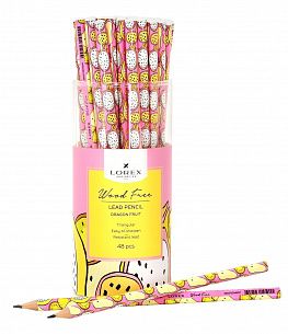 Карандаш чернографитный пластиковый LOREX WOOD DRAGON FRUIT НВ заточенный, трехгранный, принт на корпусе, тубус