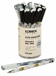 Ручка гелевая стираемая LOREX KIDS CUTE MONSTERS Slim Soft 0,5 мм синяя, покрытие ultra-soft touch