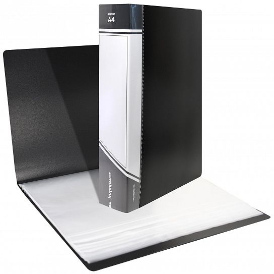 Папка с файлами INFORMAT А4 100 файлов, пластик 800 мкм, черная, карман для маркировки