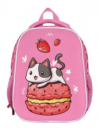 Рюкзак подростковый Schoolformat ERGONOMIC LIGHT 2 STRAWBERRY CAT 19л розовый 38х29х18 жесткокаркасный 2 отделения для девочек