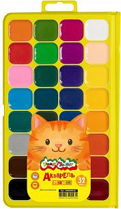Акварель Каляка-Маляка 32 цвета, без кисти, пластиковая упаковка с европодвесом, квадратный кювет