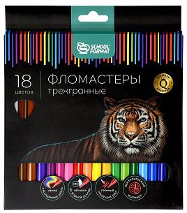 Фломастеры Schoolformat ДИКАЯ ПЛАНЕТА классические 18 цв. трехгранный корпус, стандартные, картонная упаковка