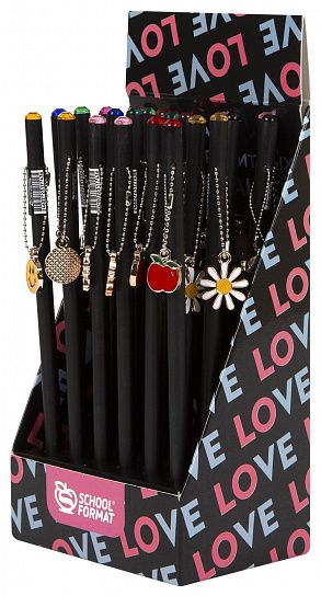 Карандаш чернографитный деревянный Schoolformat ЛЮБОВЬ НВ заточенный, круглый, с подвеской, дисплей