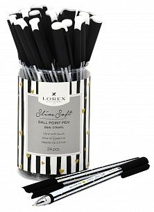 Ручка шариковая на масляной основе LOREX B&W.STRAPS Slim Soft синяя 0,5 мм, черно-белый круглый корпус, покрытие ultra-soft touch, игольчатый наконечник