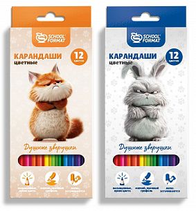 Набор цветных карандашей Schoolformat ДУШНЫЕ ЗВЕРУШКИ 12 цв. шестигранные, деревянные, в картонной упаковке