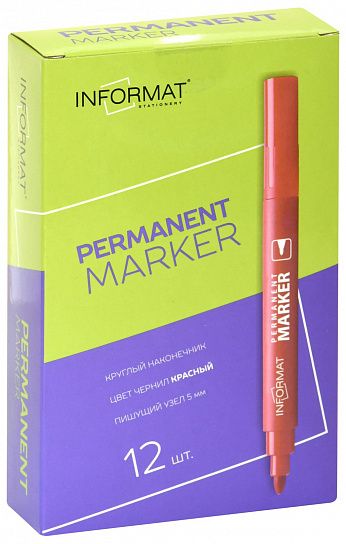 Маркер перманентный INFORMAT PERMANENT 1-5 мм красный, круглый наконечник
