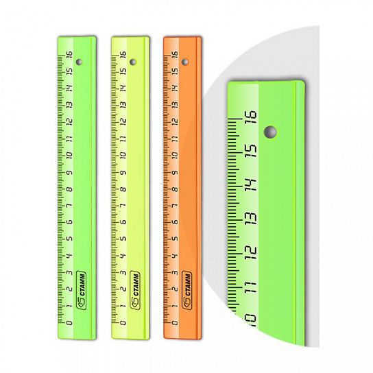 Линейка Стамм NEON 16 см пластик непрозрачный, ассорти неон