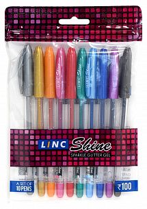 Набор гелевых ручек LINC SHINE 1 мм ассорти с блестками 10 цветов 10 шт
