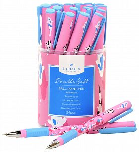 Ручка шариковая на масляной основе LOREX AESTHETIC Double Soft синяя 0,7 мм, с дизайном круглый корпус, покрытие ultra-soft touch, грип, иго