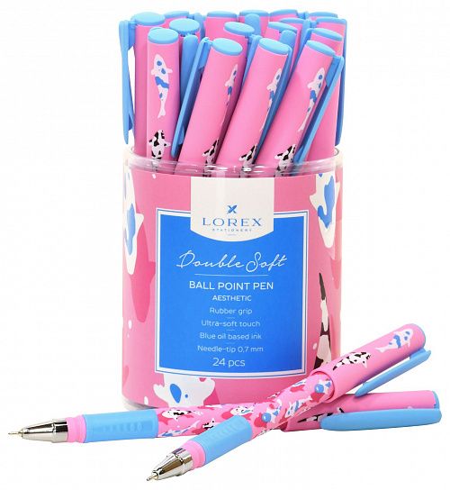 Ручка шариковая на масляной основе LOREX AESTHETIC Double Soft синяя 0,7 мм, с дизайном круглый корпус, покрытие ultra-soft touch, грип, иго