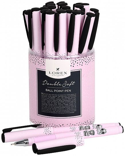 Ручка шариковая на масляной основе LOREX ILLEGALLY CUTE Double Soft синяя 0,7 мм, розово-черный круглый корпус, покрытие ultra-soft touch, грип