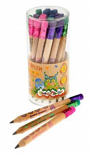 Карандаш чернографитный деревянный Каляка-Маляка ДЖАМБО НВ с ластиком, заточенный, круглый, принт на корпусе, тубус