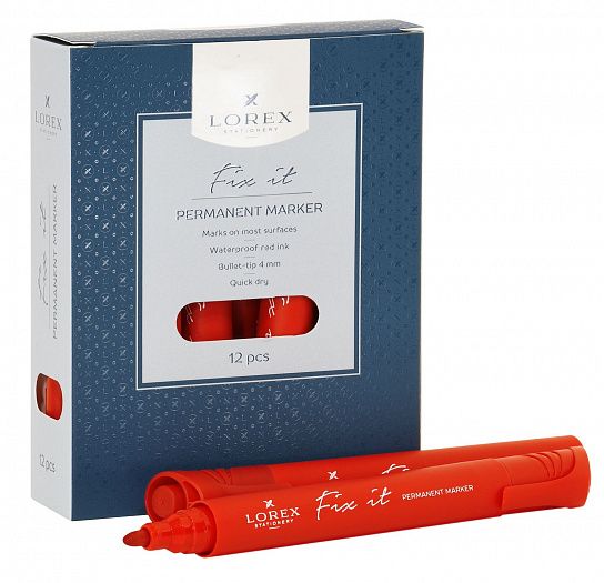 Маркер перманентный LOREX FIX IT 1-4 мм красный, круглый наконечник