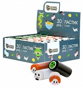 Ластик Schoolformat СУШИ, термопластичная резина, 50х22х22 мм фигурный, ассорти, мягкий, индивидуальный ШК