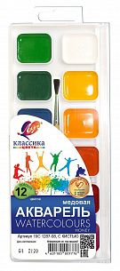 Акварель Луч КЛАССИКА 12 цветов, с кистью, пластиковая упаковка с европодвесом