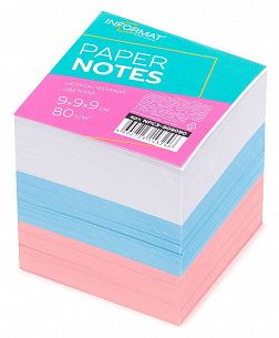 Блок для записей INFORMAT 9х9х9 см Куб непроклеенный ассорти триколор пастель 3 цвета 80 г/м2