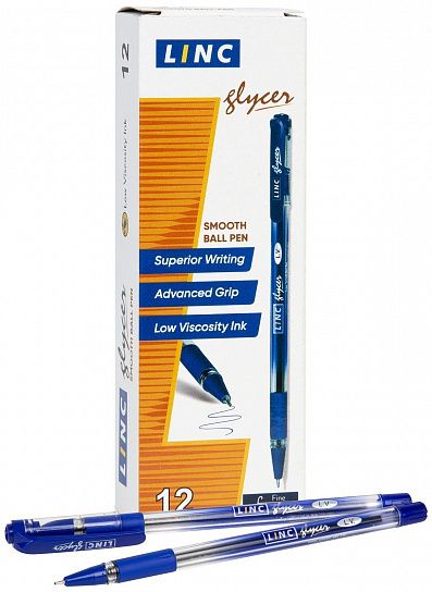 Ручка шариковая Linc Glycer синяя 0,7 мм, прозрачный круглый корпус, грип, игольчатый наконечник