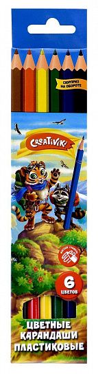 Набор цветных карандашей Creativiki 6 цв. шестигранные, пластиковые, в картонной упаковке