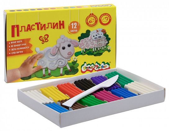 Пластилин Каляка-Маляка 12 цветов 180 г ассорти, со стеком